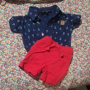 Anchor Print Kids Set - Navy and Red